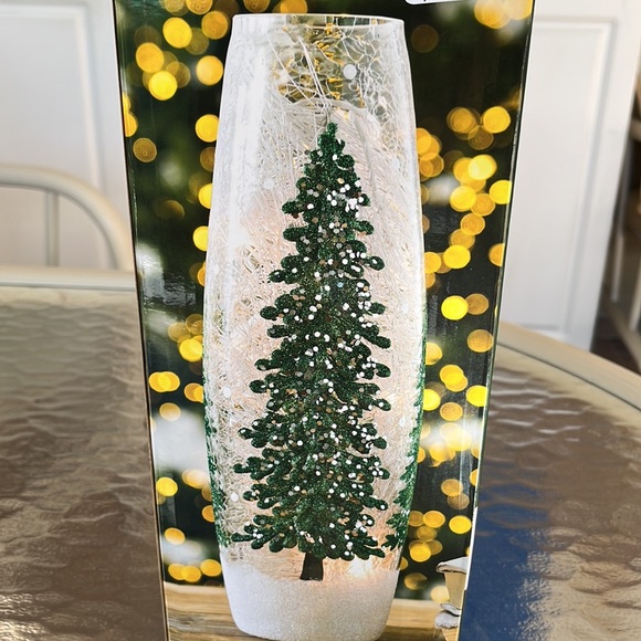 Kirklands Holiday Nib Kirkland Prelit Bronze Tree Glass Hurricane